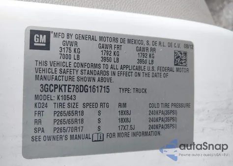 2013 Chevrolet Silverado 1500 Ltz z USA, uszkodzony, nr VIN 3GCPKTE78DG161715